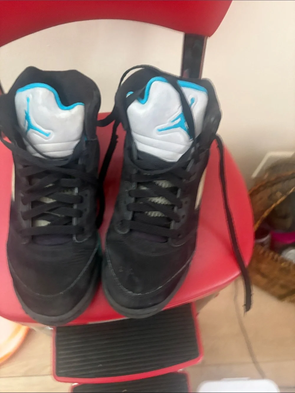 Jordan  5 aqua Black Sneakers with Teal Accents size 6 y